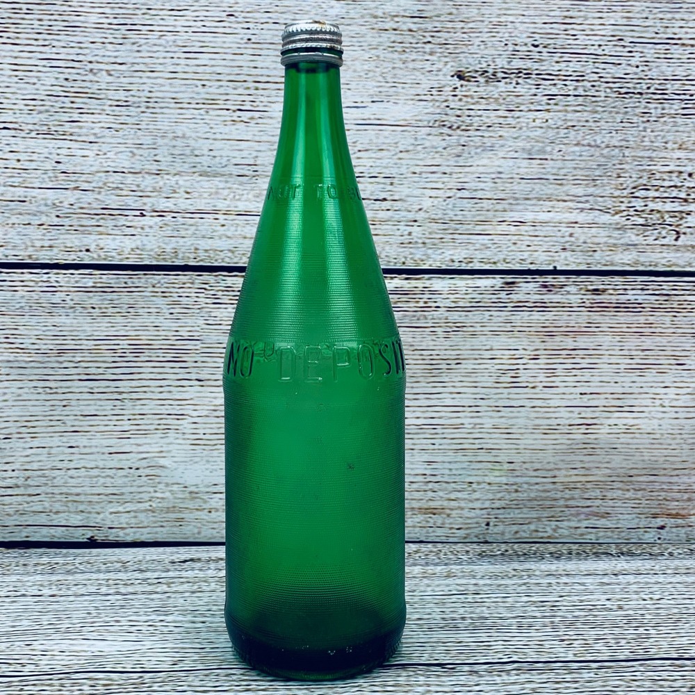 Cott Green Glass Soda Bottle‎ Vintage No Deposit Ribbed Texture 10" Tall